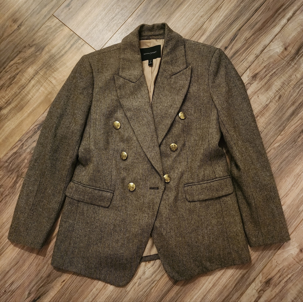Banana Republic Herringbone Captain's Blazer 8 Petite